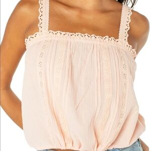 Celebrity Pink Crochet Lace Trim Cami Peach Boho Tie Front Tank Top NWT Large